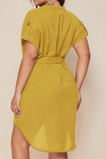 Plus Size Notched Tie Waist Mini Dress