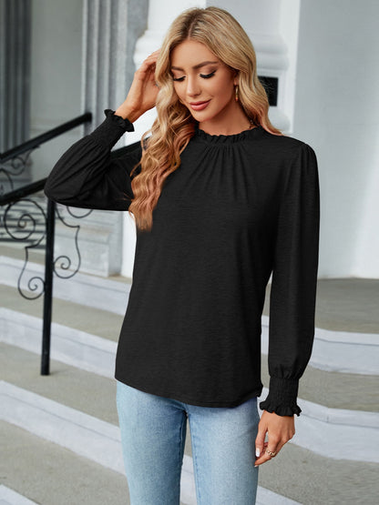 Frill Mock Neck Long Sleeve Blouse