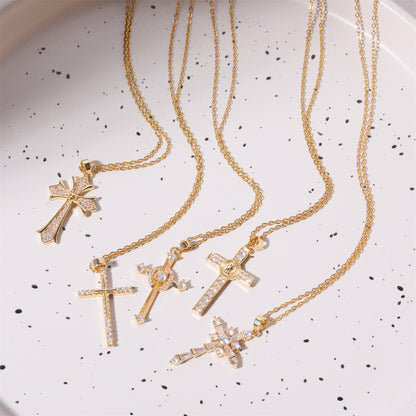 Stainless Steel Inlaid Zircon Cross Necklace